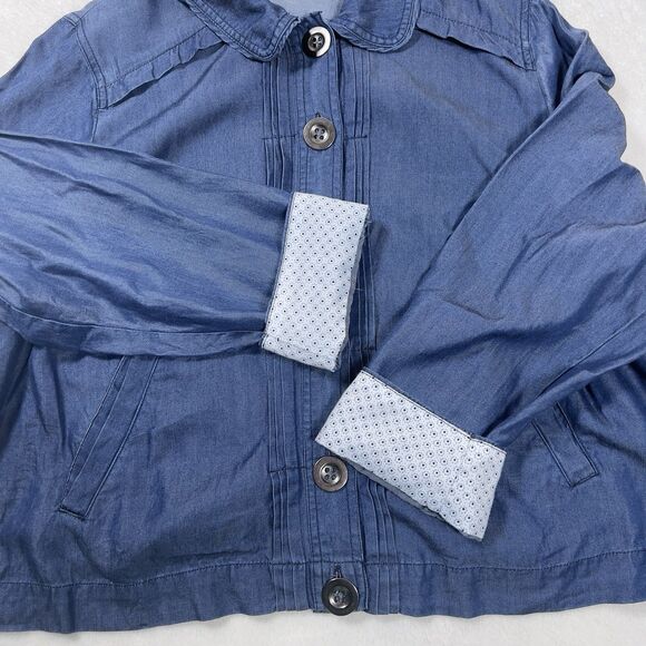 CJ Banks Chambray Lyocell Short Jacket Womens Sz X Blue Denim Flip Cuff - Picture 3 of 11